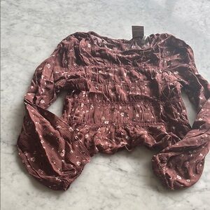 Paper Crane Red Smocked Long Sleeve Blouse